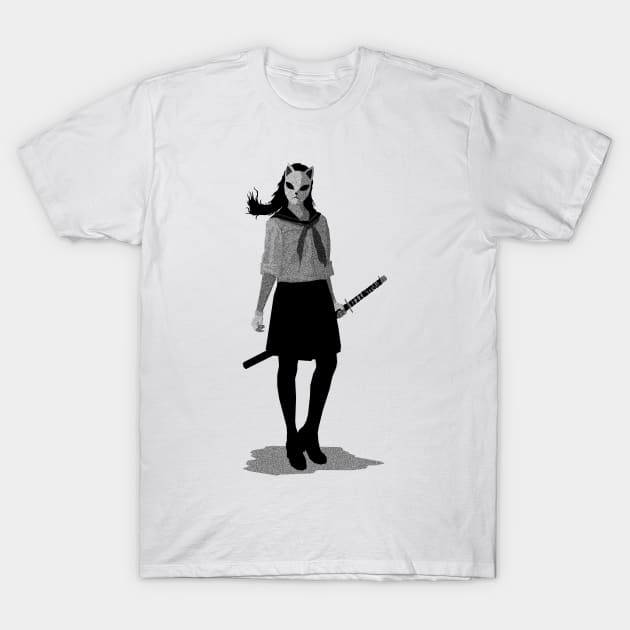 Highschool Kunoichi (Black and White) T-Shirt by MythoCulture